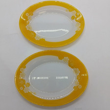 Vintage Retro Pasabache Oven Glass (Pyrex)  X2 Oval Steak Plates Orange Flower