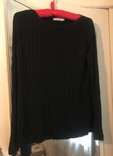 Per Una M&S Black ribbed jumper with gold buttons Size 12