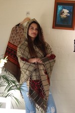 Poncho with a Hoodie Cape Shawl Ethnic Hooded Shawl Boho Tribal Unisex Clearance