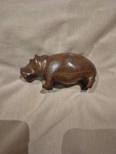 Hand Carved Wooden Hippo Figure Solid Wood Ornament