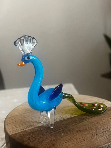 Blue peacock glass figurine - blue,