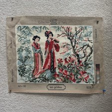 Vintage Completed "Les Geishas" Needlepoint Tapestry
