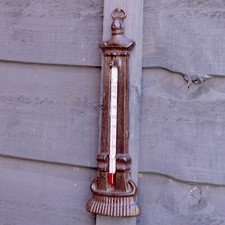 Cast Iron Water Fountain Garden Thermometer Antique Brown Weather Temp Measure