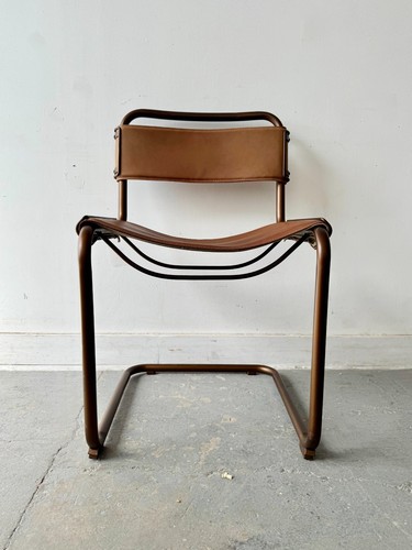 Cantilever brown leather chair - leather,