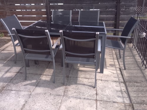 Black smoke glass garden table - glass,