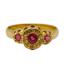 Edwardian 18ct Yellow Gold, Ruby & Diamond Floral Dress Ring Antique 1910