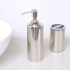 Silver Textured Metal Soap Dispenser Lotion Bottle Chrome Shiny Metallic