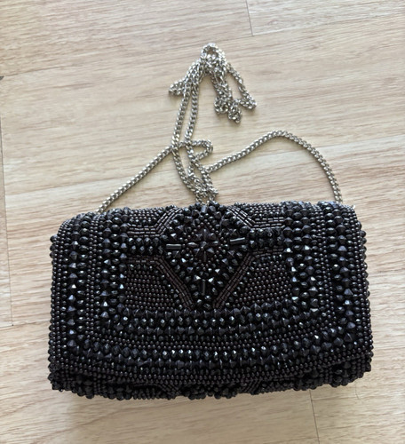Black beaded clutch evening - clutch,
