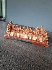 THE LAST SUPPER FIGURINE BROWN HAND CARVED 12APOSTLES AND JESUS