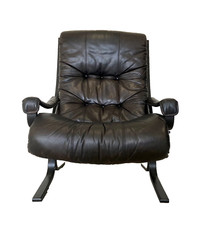VINTAGE MID-CENTURY  SCANDINAVIAN BLACK LEATHER LOUNGE CHAIR by INGMAR RELLING
