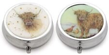 Jan Pashley Highland Cow Coo Pill Box Storage Travel Pocket Size Pill Case