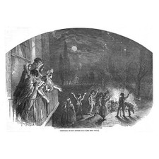 Fireworks on Guy Fawkes Day - Antique Print 1851