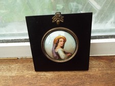 Antique Portrait Miniature of a Young Lady on Porcelain Framed