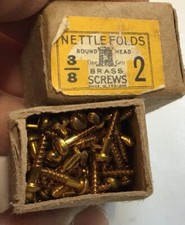 3/8”x2 SOLID BRASS ROUND HEAD SLOTTED WOOD SCREWS NETTLEFOLD,1 Box 144 Old Stock