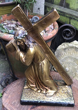 Vintage 1920/30s Jesus carrying cross statue plaster figure chalk figurine 14"
