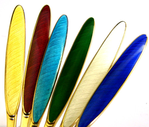 Sterling silver enamel spoons - sterling,