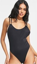 Lattice strap swimsuit with high leg in black SIZE UK 10  EU 38           C1