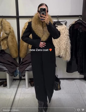 ZARA BNWT 2025. BLACK WOOL COAT FAUX FUR COLLAR. 3736/251/800
