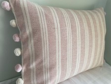 Susie Watson Cambridge  Stripe  Pale Rose  /Plain Back Pom Pom cushion cover
