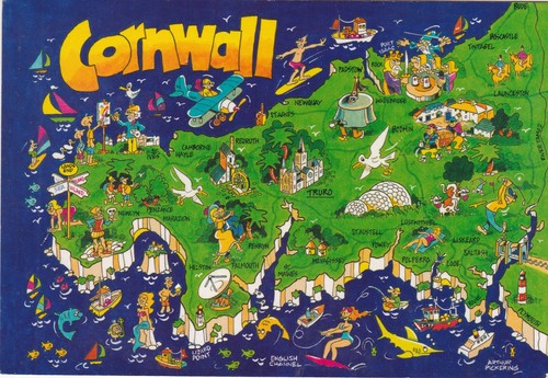 Cornwall map postcard posted - cornwall,