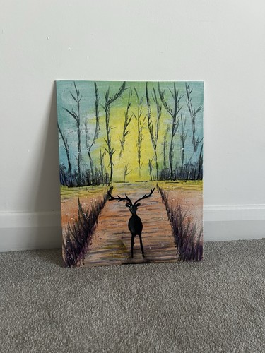Original acrylic stag - acrylic, forest