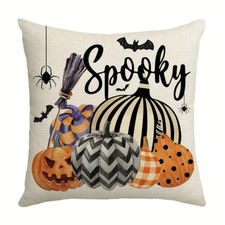 UK Set of 4 Halloween Cushion Covers 18x18" Pumpkins Cat Spooky Fall Sofa Pillow