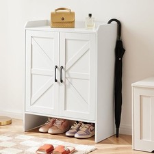 Mericonia 5 Shelf Farmhouse Style Shoe Cabinet Storage Double Door White Boxed 