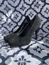 Womens Juicy Couture Size Uk 5 Black High Heel Studded Suede Slip On Court Shoes