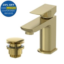 Cloakroom Basin Mixer Tap & Waste Set Square Mini Single Lever Brushed Brass