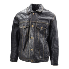 Ciro Citterio Men’s Black Leather Jacket  Classic Button Up Style with Contrast