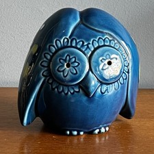 Vintage Sica Italian Pottery Blue Owl Money Box Piggy Bank Retro Ceramic