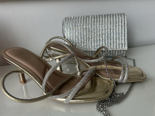 Size gold diamonte heels - gold,