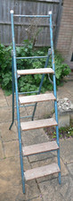 Sturdy 5-Rung Foldable Metal Step Ladder- Wooden Treads 1 needs repair/replacing