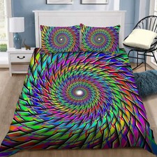 Colorful Tornado Hippie Tie Dye Quilt Duvet Cover Set Bedroom Decor Double