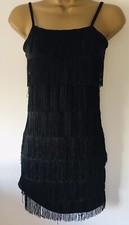 Women’s Black Fringe Flapper Fancy Dress Charleston Costume Gatsby 1920 / 1930