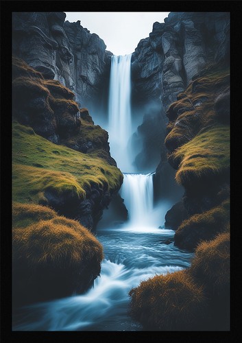 Waterfall beautiful framed - waterfall,