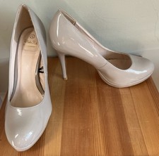 Women's High-Heeled Court Shoes Size 7 / 40. Wide Fit, Nude / Taupe. Atmosphere