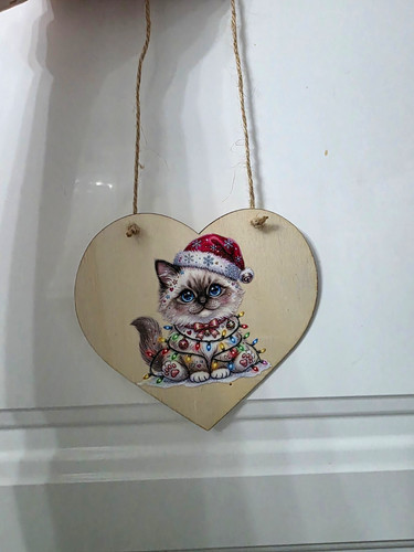 Christmas cat heart - christmas, wooden
