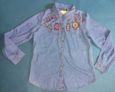 Indigo Moon Jean L/S  Shirt Beaded Native American QVC NWT Sz M 