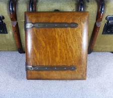 Antique 19th C Victorian Wooden Book Shaped Jewellery / Sewing Box with Key