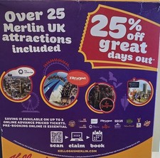 2 Reduced Ticket Merlin Attraction Alton Towers, Legoland, Thorpe Voucher 25%