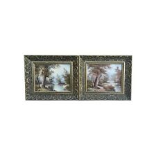 Irene Cafieri Oil Paintings On Canvas Forest Landscape Rococo Wooden Frames X2