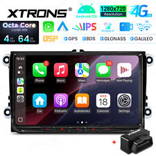 OBD2+9" Android14 4+64G Car GPS Stereo Radio Head Unit CarPlay For VW SEAT Skoda