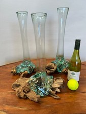 Molten Tall Glass Vase on Teak