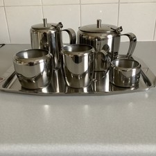 Vintage 6 piece stainless steel tea & Coffee Pot Milk Jug, Sugar Bowl And Tray