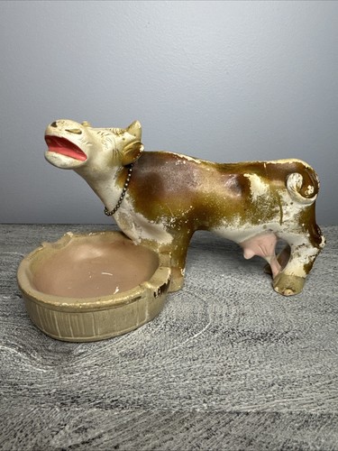 Chalkware mooing cow - cow, ashtray