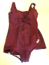 1950s Vintage Swimsuit Red stripe swim wear knitted rockabilly Womens Uk 14