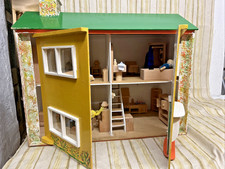 SCRATCH BUILT DOLLS HOUSE w ELC STYLE PEOPLE & FURNITURE 18" h x 22" w 11" d