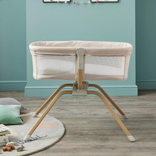 Gliding Baby Crib with Mattress Portable Lightweight Travel Bassinet Cream