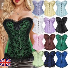 Ladies Overbust Boned Corset Lingerie Burlesque Basque Lace Up Costume UK 6-24
